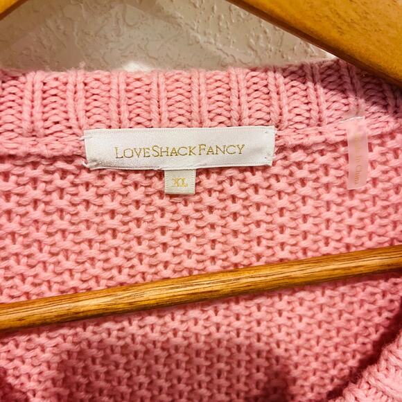 LoveShackFancy Briallon Cardigan Little Bow Pink XL Embroidered NWT Wool Blend - Picture 5 of 9